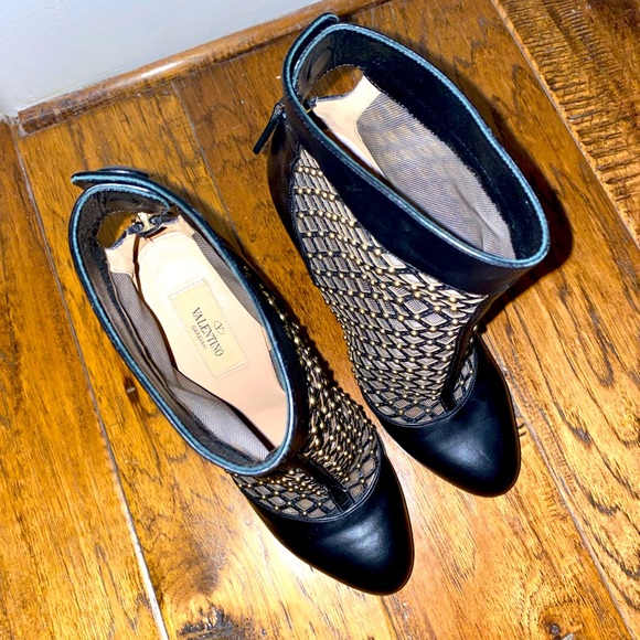Valentino Gold Stud Leather & Mesh Zip Boots/Booties - Picture 3 of 4